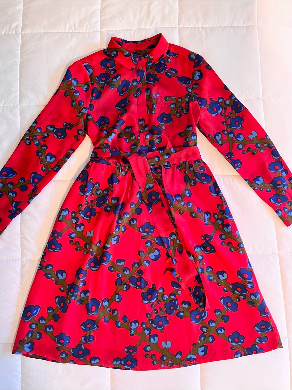 J CREW Collection Red Long-Sleeve Floral Midi Dress - Picture 3 of 8